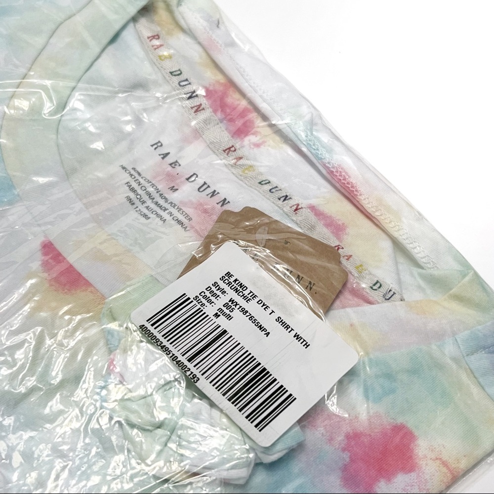 Rae Dunn Be Kind Tie Dye T-Shirt with Scrunchie Size Medium - Picture 6 of 7